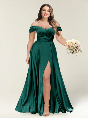 A-Line/Princess One-Shoulder Sleeveless Long Plus Size Bridesmaid Dresses with Split Side