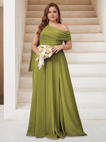 A-Line/Princess One-Shoulder Floor-Length Sleeveless Plus Size Bridesmaid Dresses