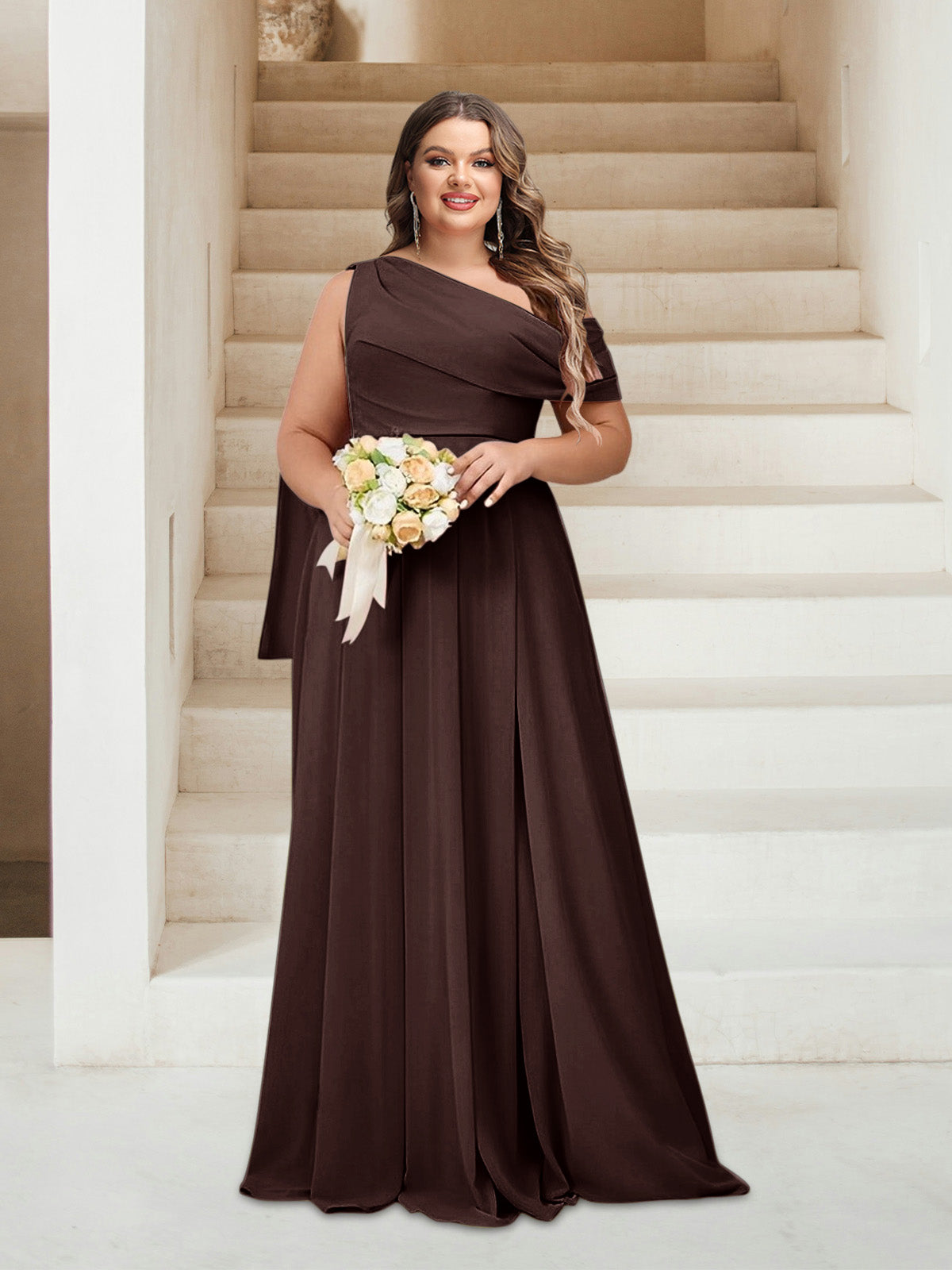 A-Line/Princess One-Shoulder Floor-Length Sleeveless Plus Size Bridesmaid Dresses