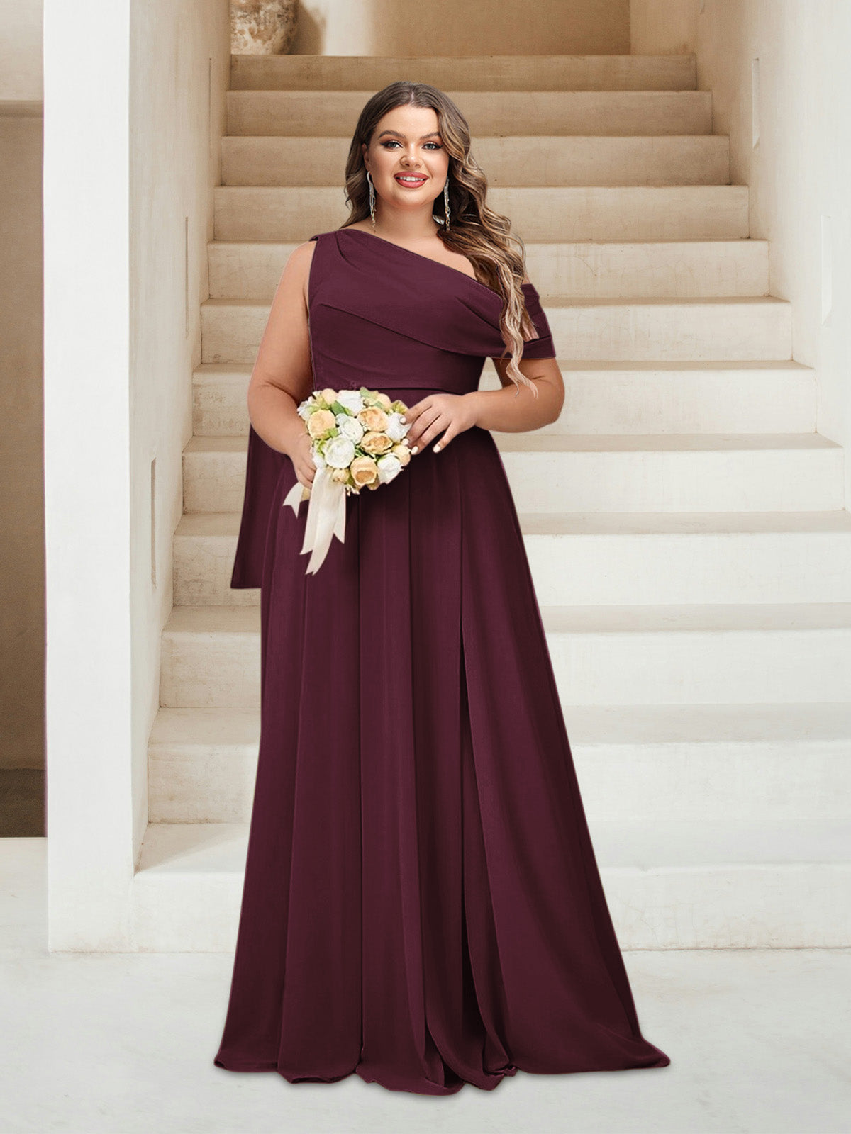 A-Line/Princess One-Shoulder Floor-Length Sleeveless Plus Size Bridesmaid Dresses