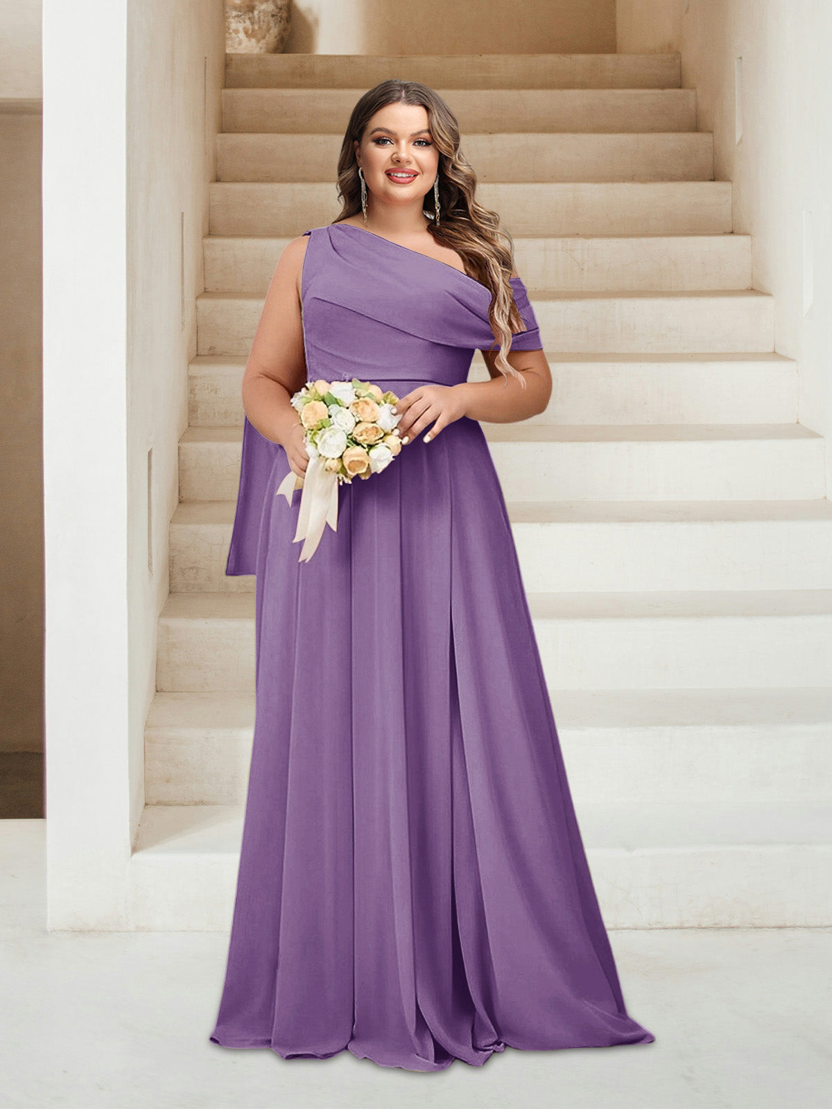 A-Line/Princess One-Shoulder Floor-Length Sleeveless Plus Size Bridesmaid Dresses