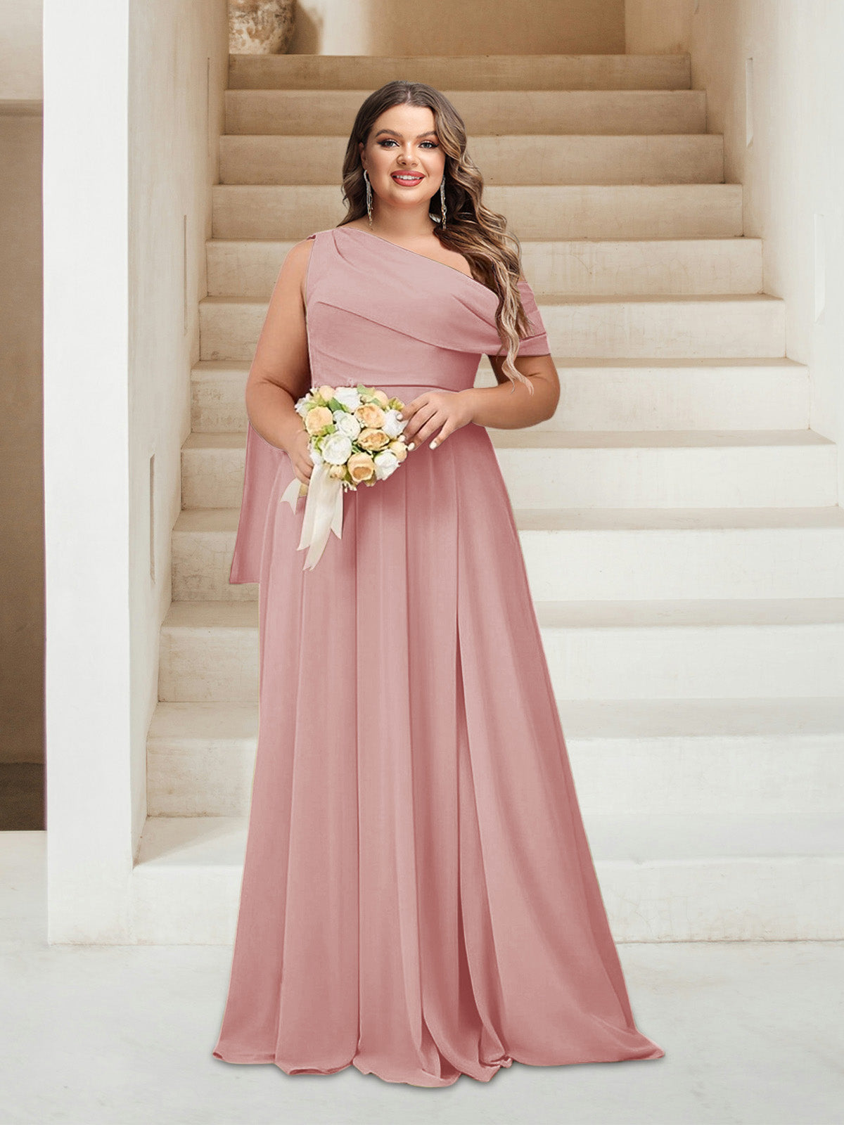 A-Line/Princess One-Shoulder Floor-Length Sleeveless Plus Size Bridesmaid Dresses