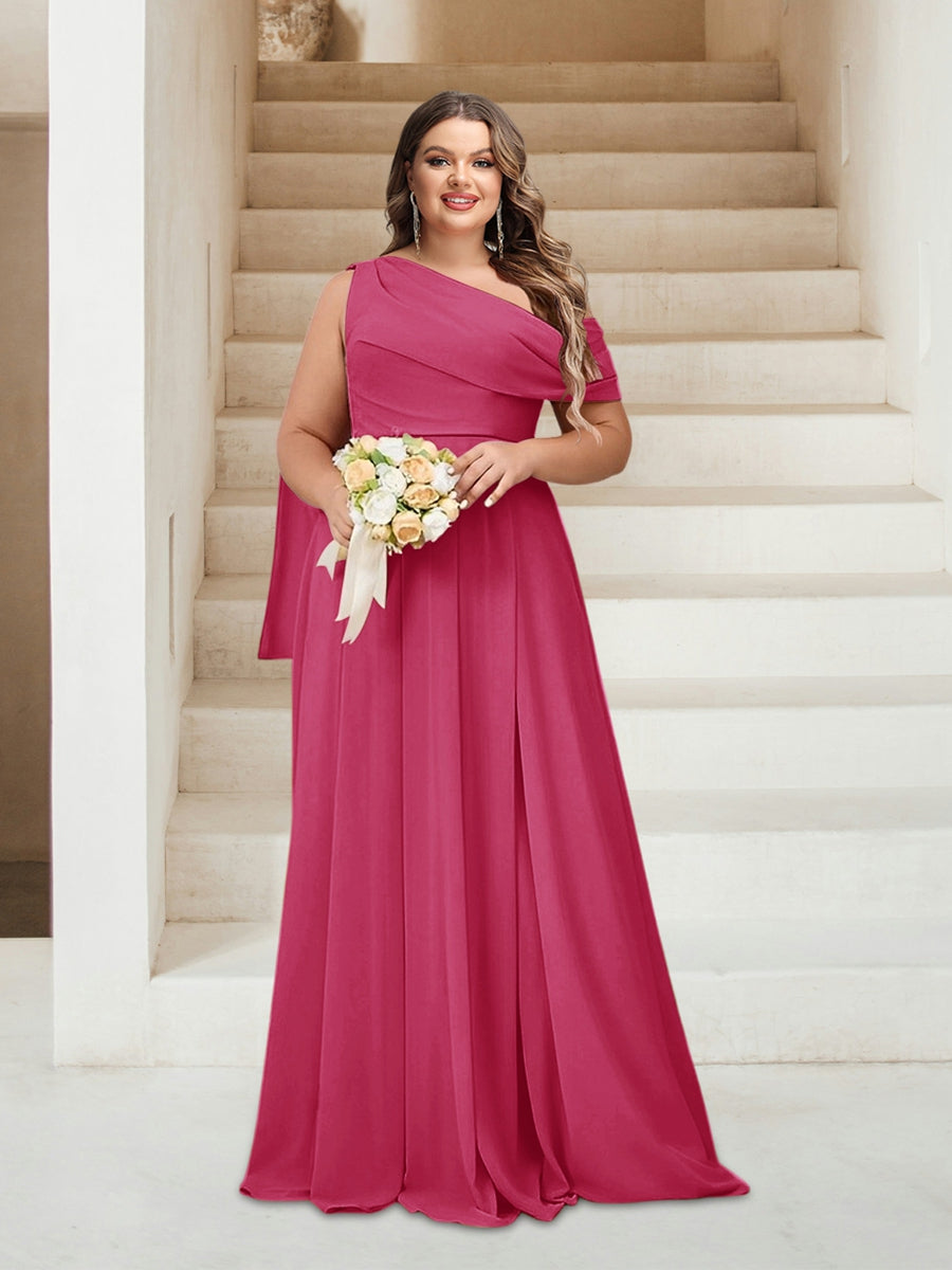 A-Line/Princess One-Shoulder Floor-Length Sleeveless Plus Size Bridesmaid Dresses