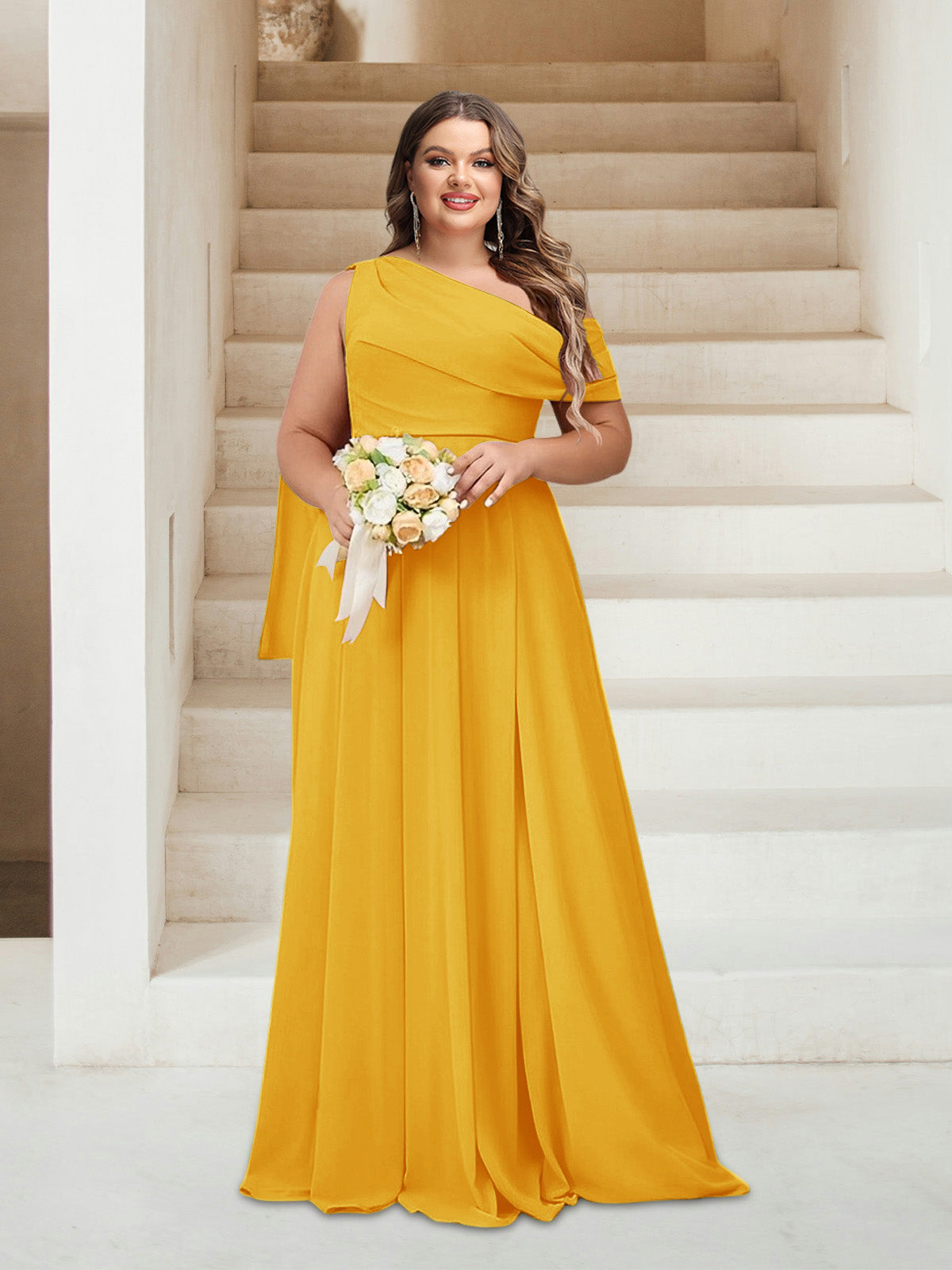 A-Line/Princess One-Shoulder Floor-Length Sleeveless Plus Size Bridesmaid Dresses