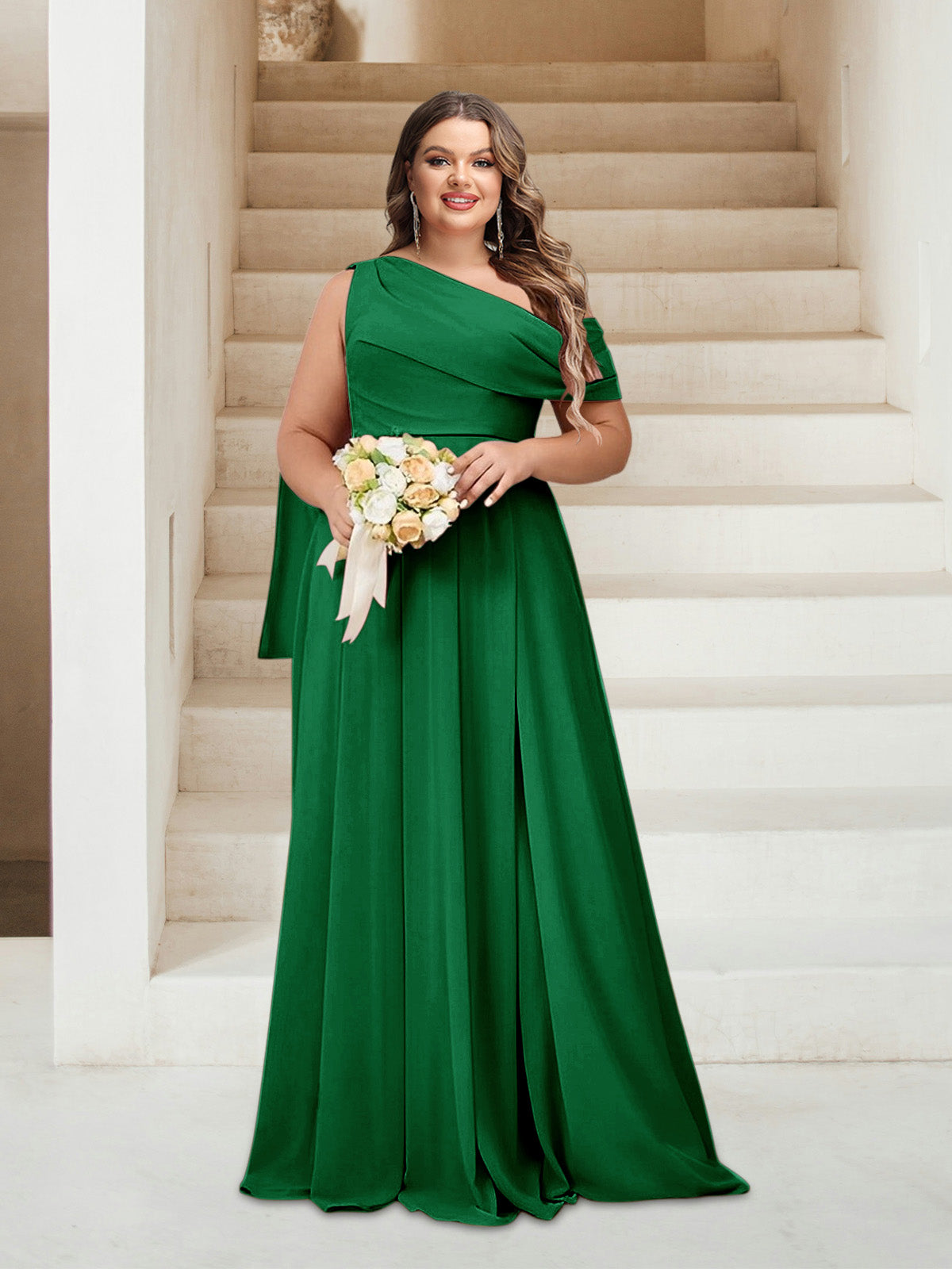 A-Line/Princess One-Shoulder Floor-Length Sleeveless Plus Size Bridesmaid Dresses