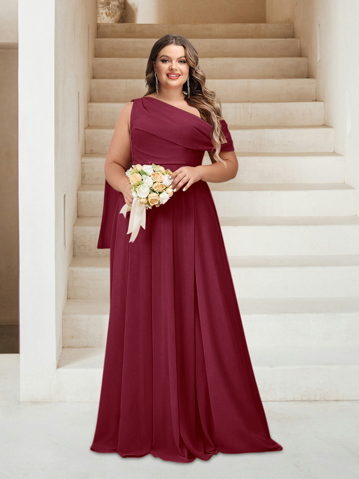 A-Line/Princess One-Shoulder Floor-Length Sleeveless Plus Size Bridesmaid Dresses