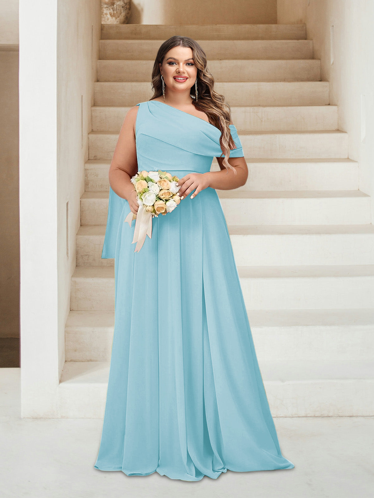 A-Line/Princess One-Shoulder Floor-Length Sleeveless Plus Size Bridesmaid Dresses