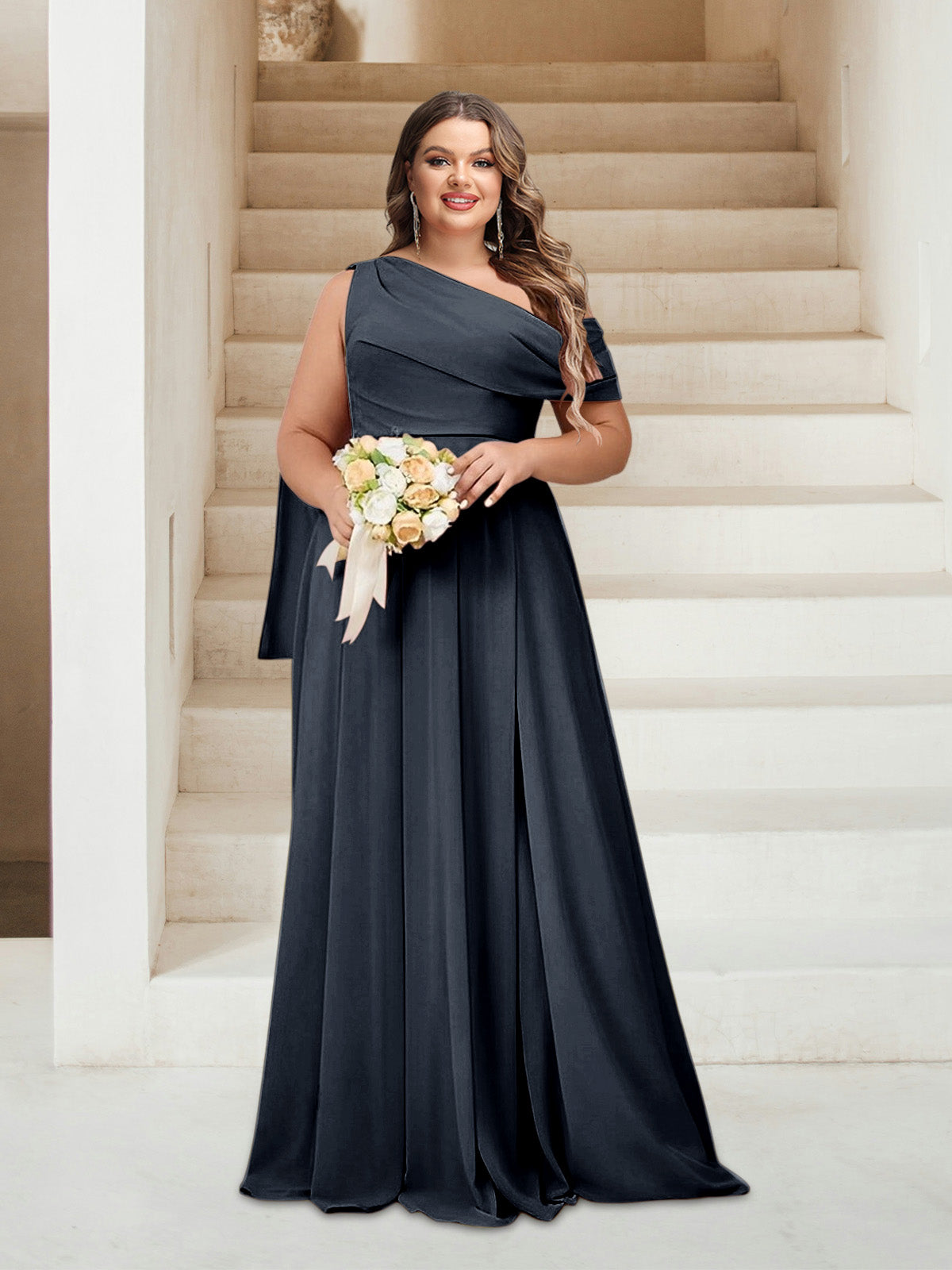 A-Line/Princess One-Shoulder Floor-Length Sleeveless Plus Size Bridesmaid Dresses