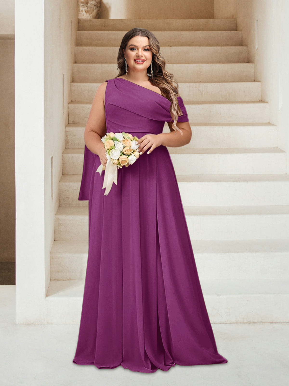 A-Line/Princess One-Shoulder Floor-Length Sleeveless Plus Size Bridesmaid Dresses