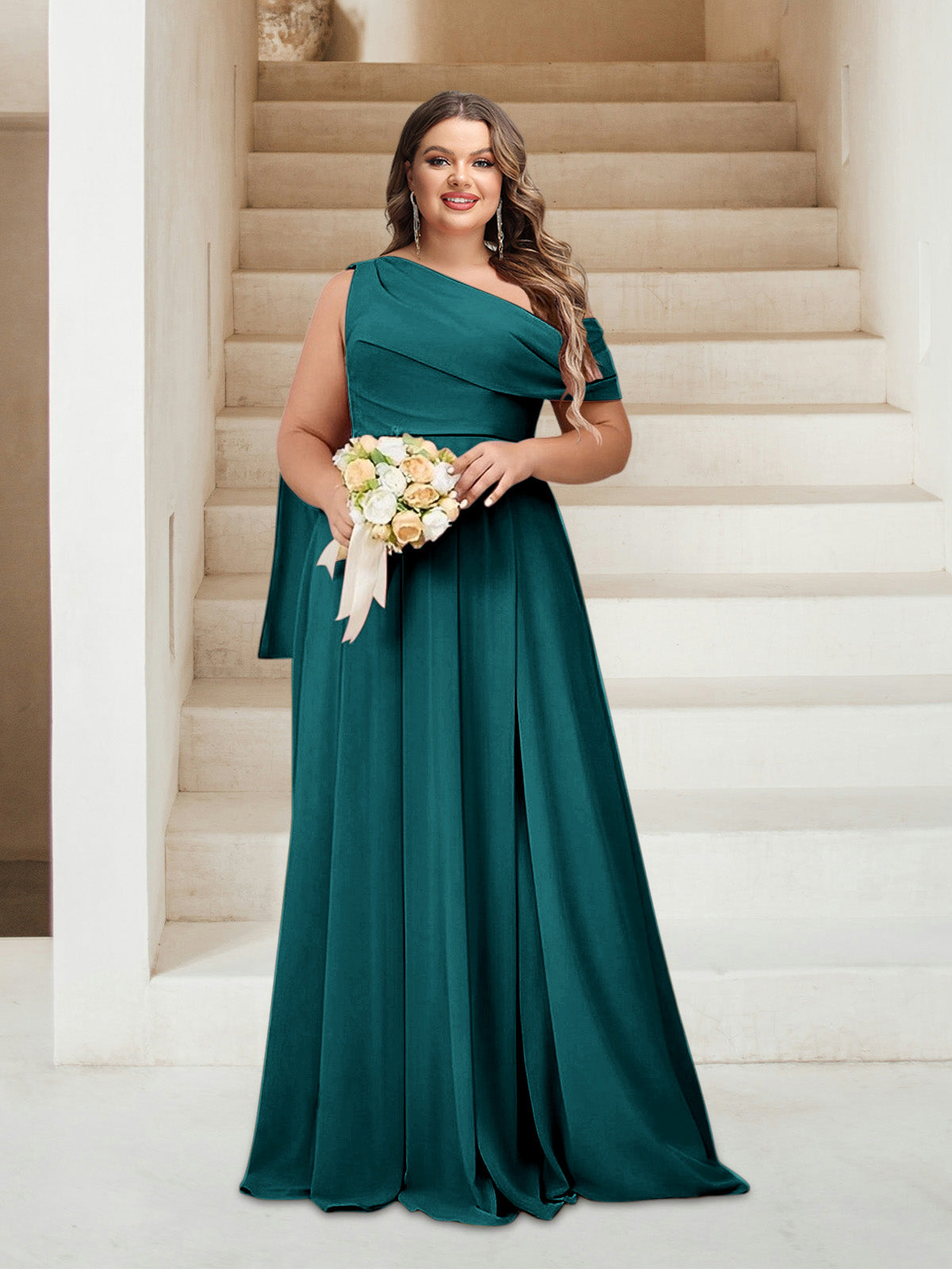 A-Line/Princess One-Shoulder Floor-Length Sleeveless Plus Size Bridesmaid Dresses