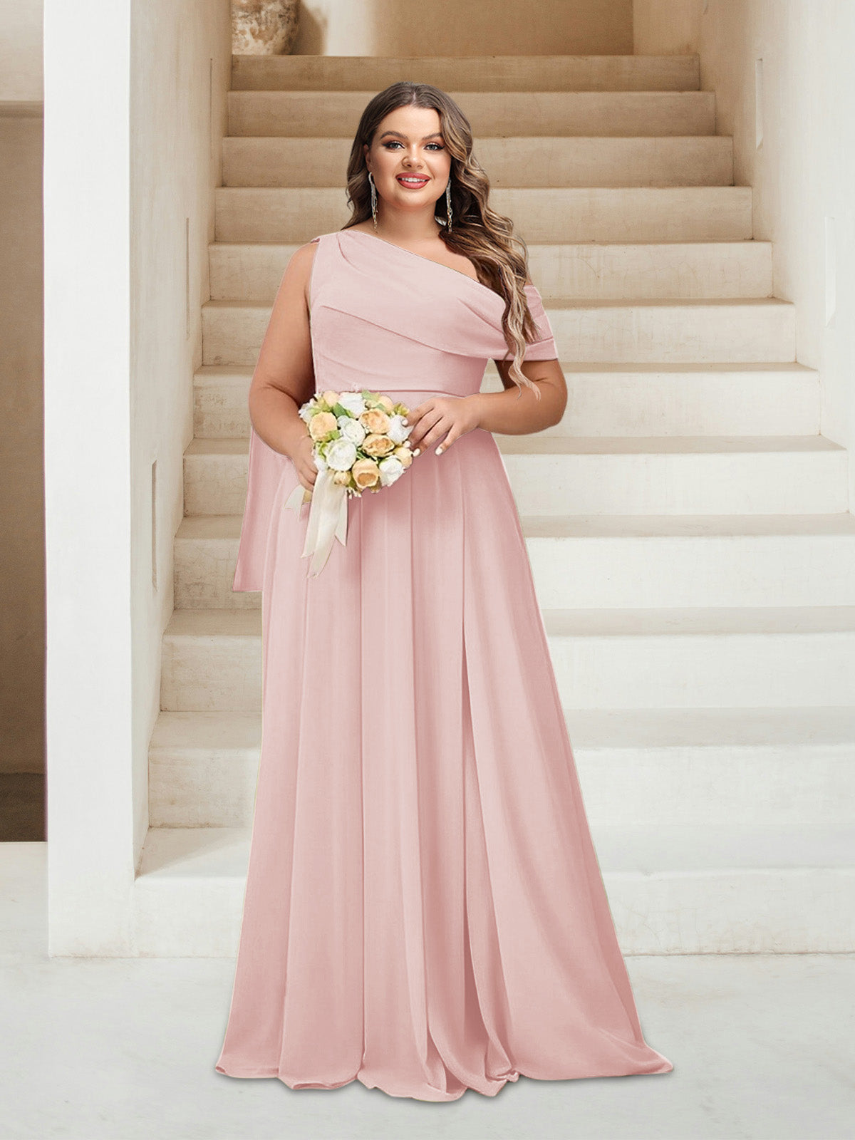 A-Line/Princess One-Shoulder Floor-Length Sleeveless Plus Size Bridesmaid Dresses