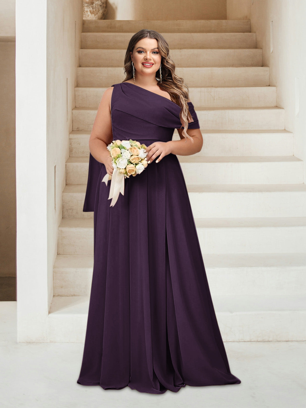 A-Line/Princess One-Shoulder Floor-Length Sleeveless Plus Size Bridesmaid Dresses