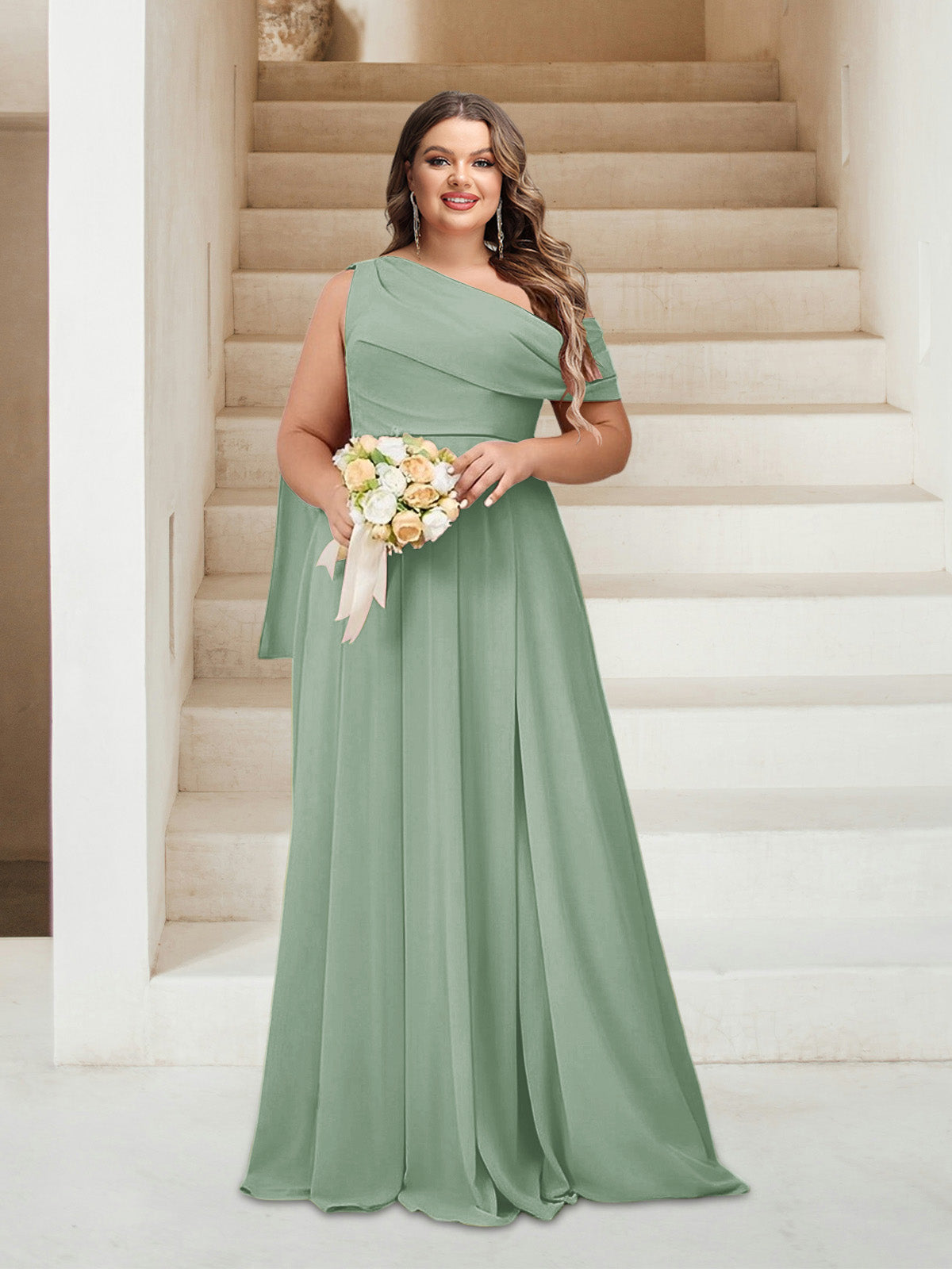 A-Line/Princess One-Shoulder Floor-Length Sleeveless Plus Size Bridesmaid Dresses