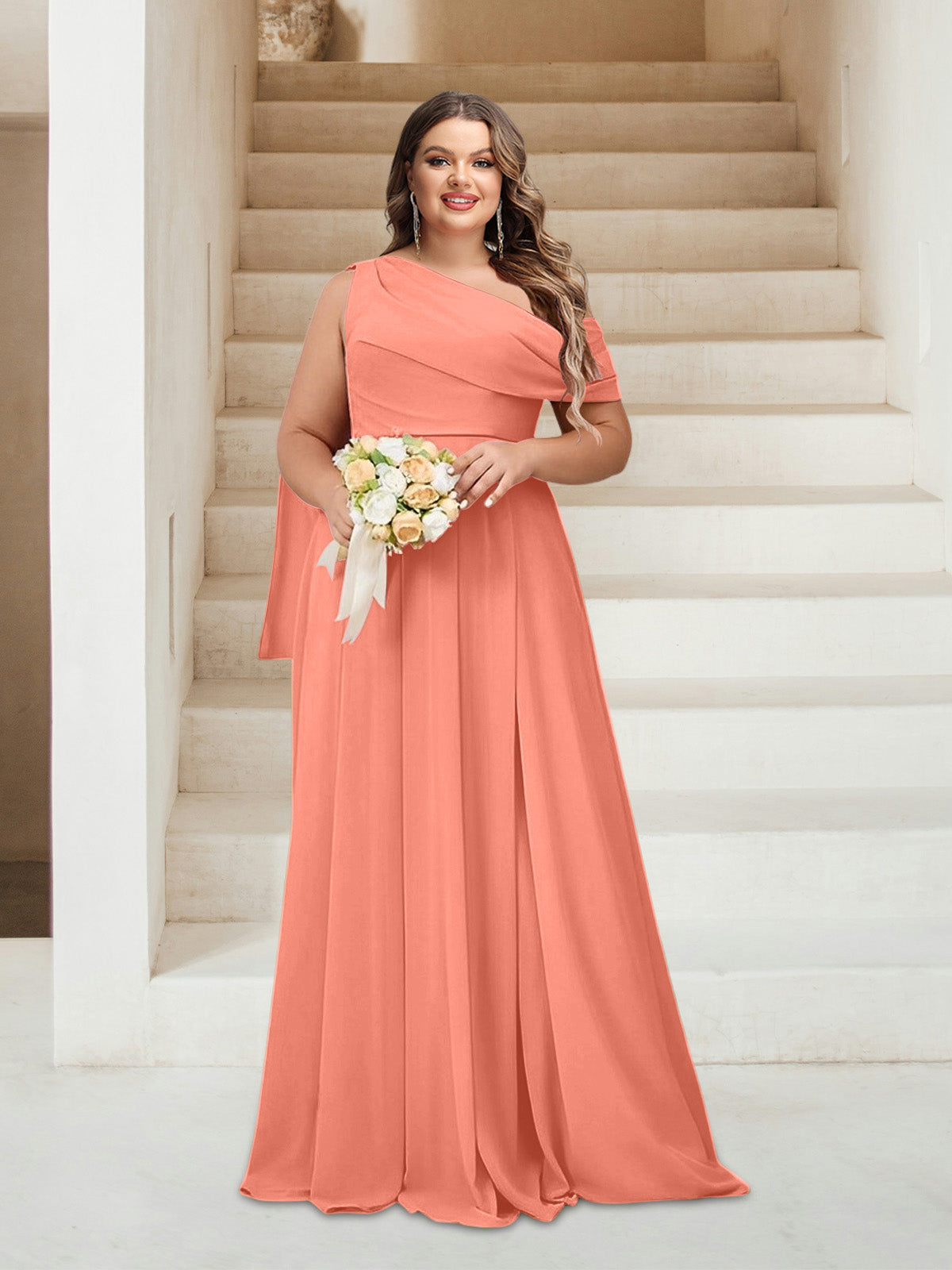 A-Line/Princess One-Shoulder Floor-Length Sleeveless Plus Size Bridesmaid Dresses