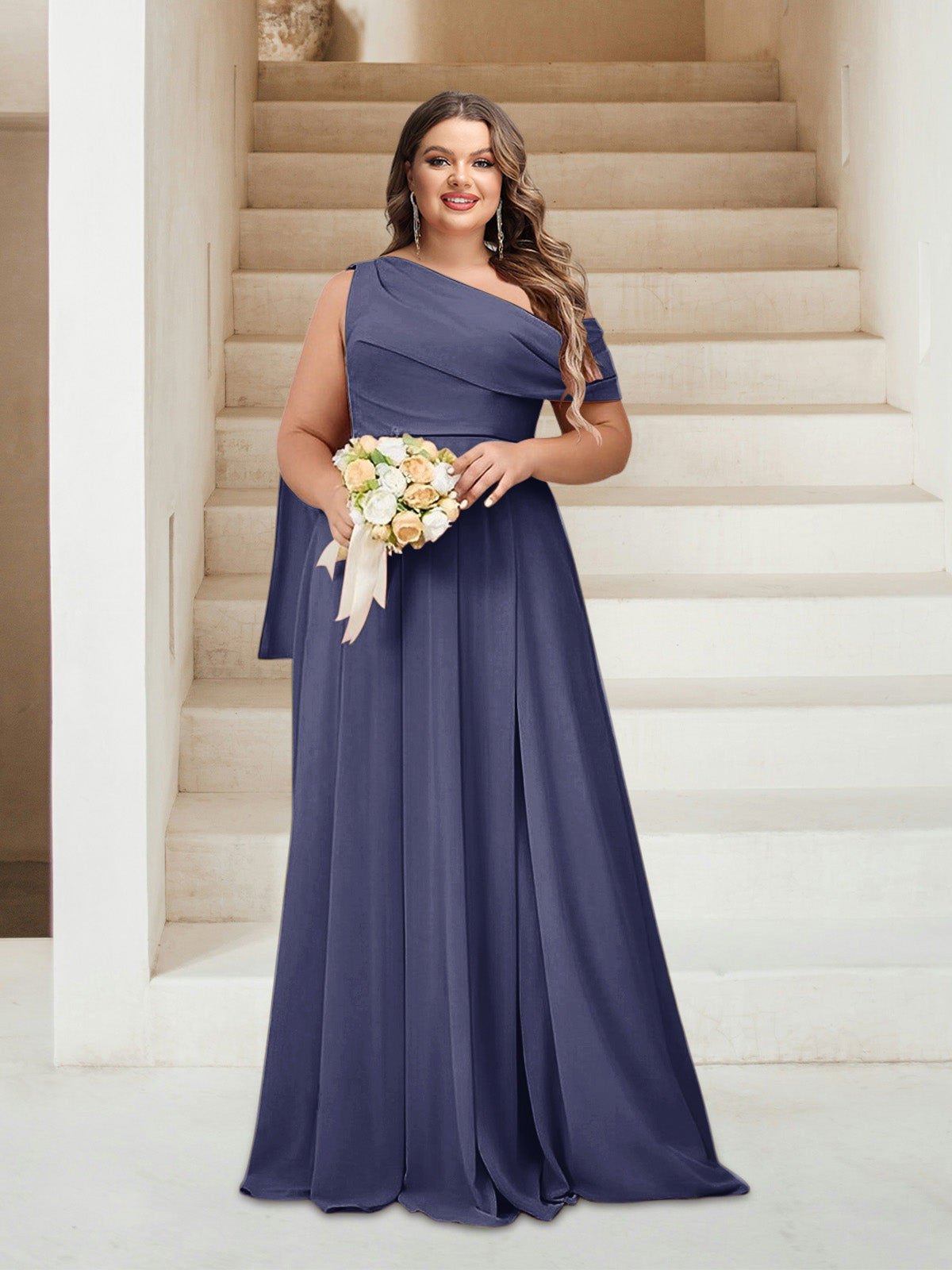 A-Line/Princess One-Shoulder Floor-Length Sleeveless Plus Size Bridesmaid Dresses