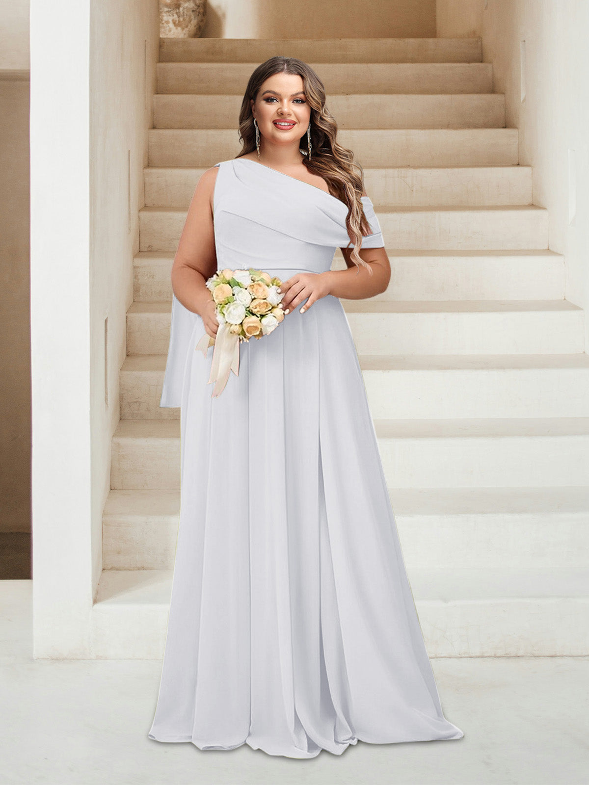 A-Line/Princess One-Shoulder Floor-Length Sleeveless Plus Size Bridesmaid Dresses
