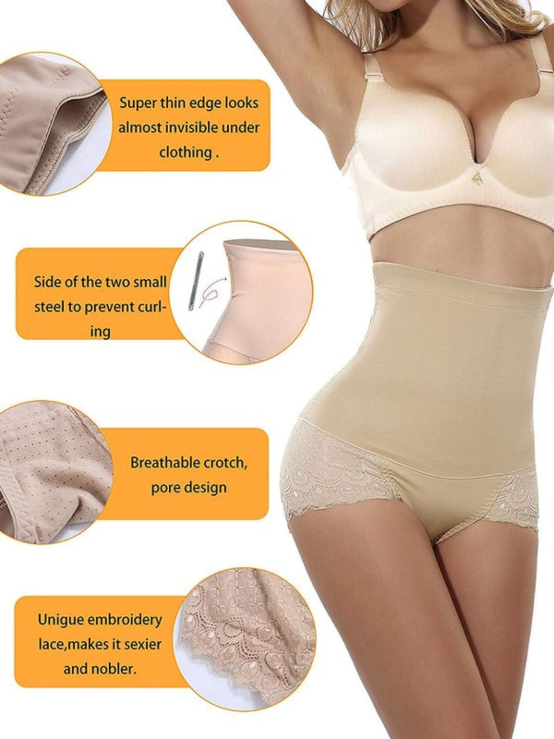 Casual Classic Elegant Lace Cotton High Waist Brief Shapewear