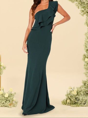 Trumpet/Mermaid One-Shoulder Sleeveless Floor-Length Bridesmaid Dresses With Ruffled