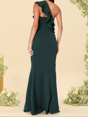 Trumpet/Mermaid One-Shoulder Sleeveless Floor-Length Bridesmaid Dresses With Ruffled