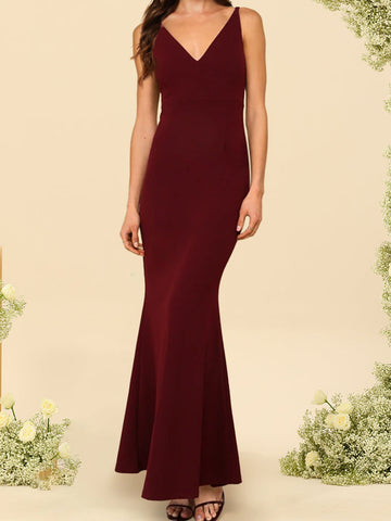 Trumpet/Mermaid V-Neck Sleeveless Long Bridesmaid Dresses With Hidden Back Zipper