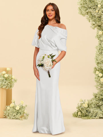 Trumpet/Mermaid One-Shoulder Half Sleeves Bridesmaid Dresses With Ruched