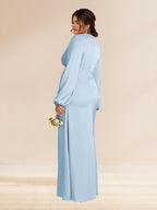 Sheath/Column V-Neck Long Sleeves Long Ruched Plus Size Bridesmaid Dresses