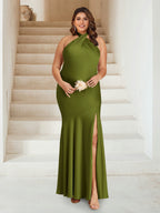 Sheath/Column Criss Cross Ruched Plus Size Bridesmaid Dresses with Split Side