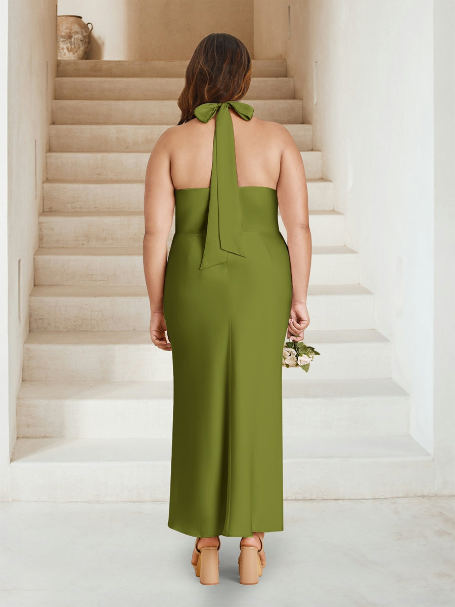 Sheath/Column Criss Cross Ruched Ankle-Length Plus Size Bridesmaid Dresses