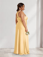 A-Line/Princess V-Neck Sleeveless Floor-Length Ruched Plus Size Bridesmaid Dresses