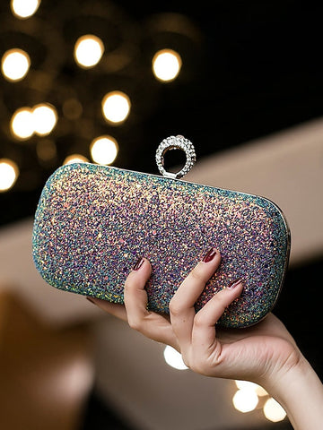 PU Leather Lightweight Large Capacity Durable Solid Color Rhinestone Clutch Bags