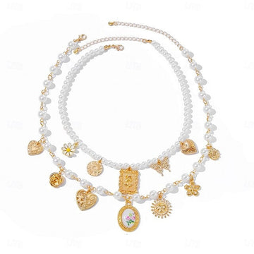 Women's Tassel Modern Lolita Double Layered Sun Heart Wedding Drops Necklace For Wedding Party Daily