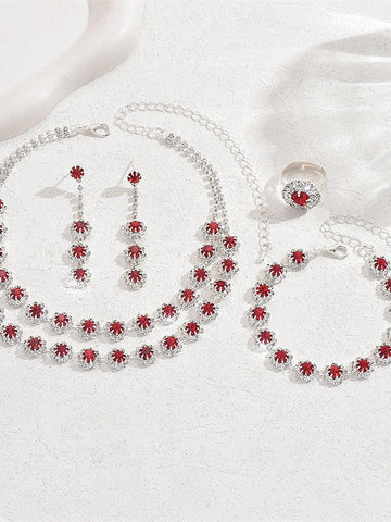 1 set Jewelry 5 pieces set Rhinestone Alloy Rings Earrings Bracelets For Women's Jewelry Set For Wedding Party Anniversary