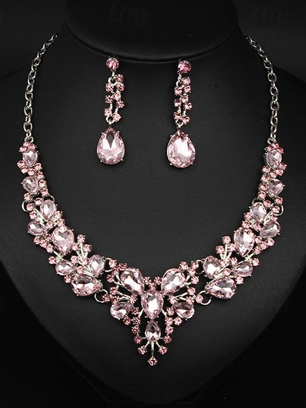1 set Jewelry 3pcs Glass Alloy Necklace Earrings Women's Elegant Vintage Jewelry Set For Wedding Party