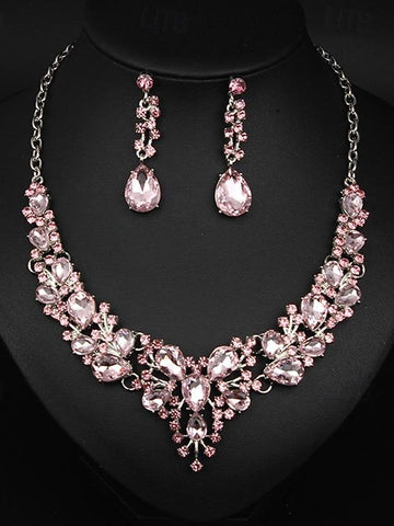 1 set Jewelry 3pcs Glass Alloy Necklace Earrings Women's Elegant Vintage Jewelry Set For Wedding Party