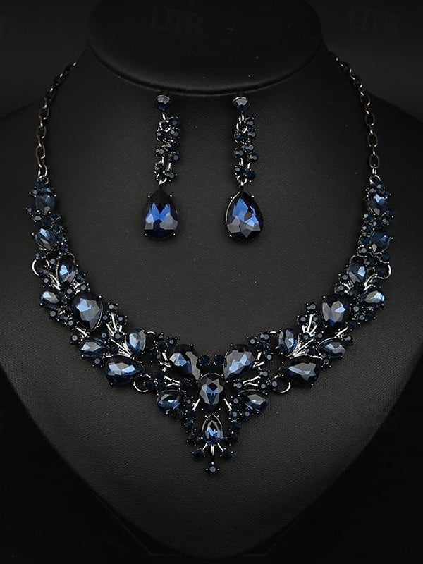 1 set Jewelry 3pcs Glass Alloy Necklace Earrings Women's Elegant Vintage Jewelry Set For Wedding Party