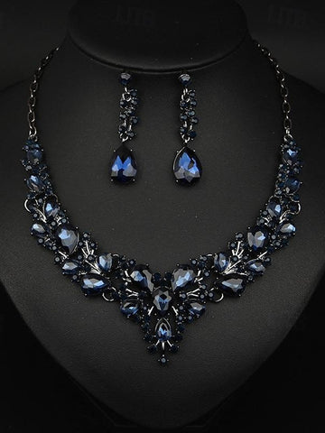 1 set Jewelry 3pcs Glass Alloy Necklace Earrings Women's Elegant Vintage Jewelry Set For Wedding Party