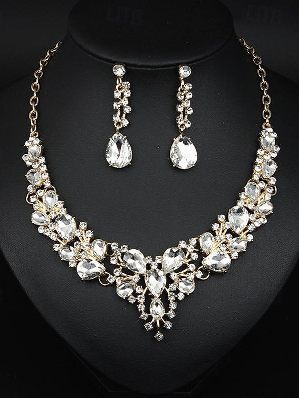 1 set Jewelry 3pcs Glass Alloy Necklace Earrings Women's Elegant Vintage Jewelry Set For Wedding Party