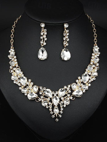 1 set Jewelry 3pcs Glass Alloy Necklace Earrings Women's Elegant Vintage Jewelry Set For Wedding Party