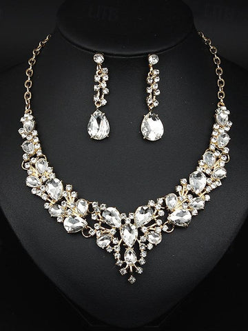 1 set Jewelry 3pcs Glass Alloy Necklace Earrings Women's Elegant Vintage Jewelry Set For Wedding Party
