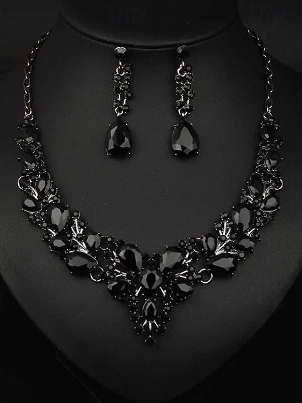 1 set Jewelry 3pcs Glass Alloy Necklace Earrings Women's Elegant Vintage Jewelry Set For Wedding Party