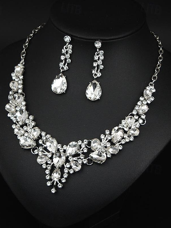1 set Jewelry 3pcs Glass Alloy Necklace Earrings Women's Elegant Vintage Jewelry Set For Wedding Party