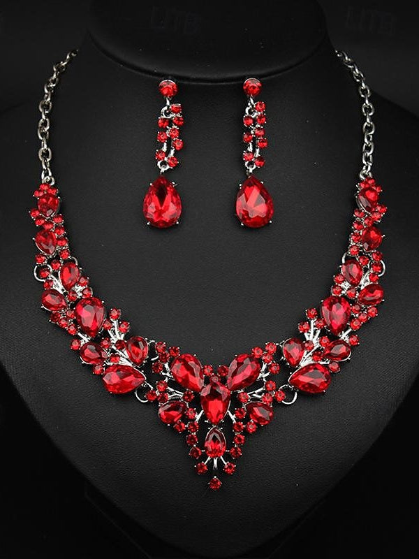1 set Jewelry 3pcs Glass Alloy Necklace Earrings Women's Elegant Vintage Jewelry Set For Wedding Party