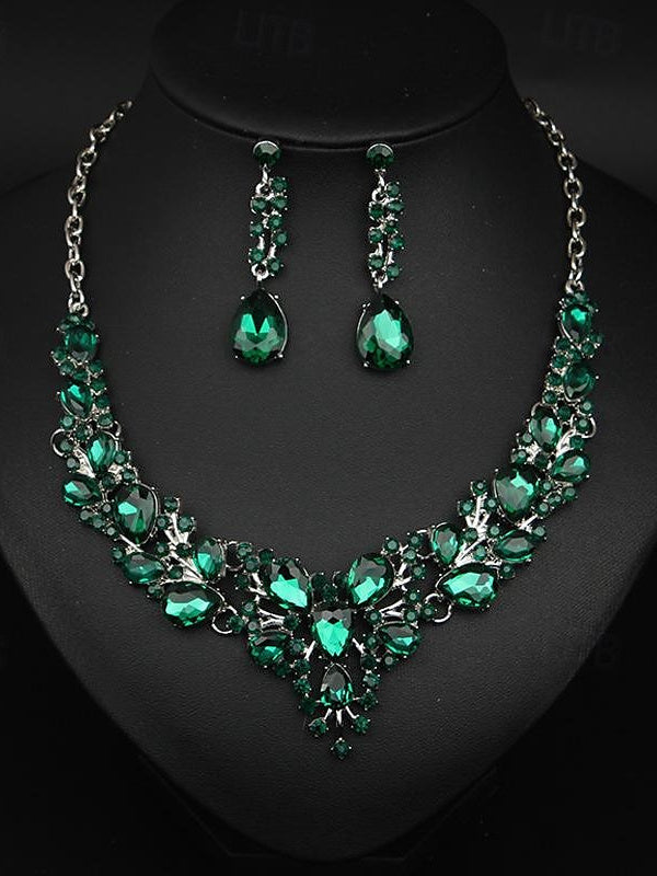 1 set Jewelry 3pcs Glass Alloy Necklace Earrings Women's Elegant Vintage Jewelry Set For Wedding Party