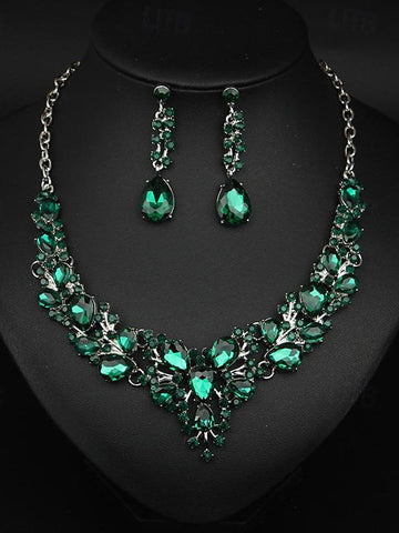 1 set Jewelry 3pcs Glass Alloy Necklace Earrings Women's Elegant Vintage Jewelry Set For Wedding Party