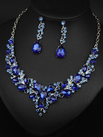 1 set Jewelry 3pcs Glass Alloy Necklace Earrings Women's Elegant Vintage Jewelry Set For Wedding Party