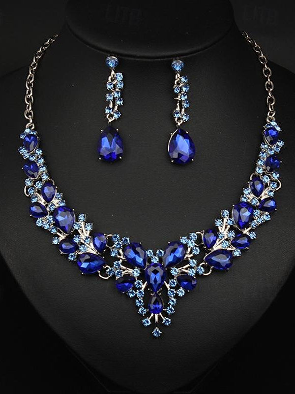 1 set Jewelry 3pcs Glass Alloy Necklace Earrings Women's Elegant Vintage Jewelry Set For Wedding Party
