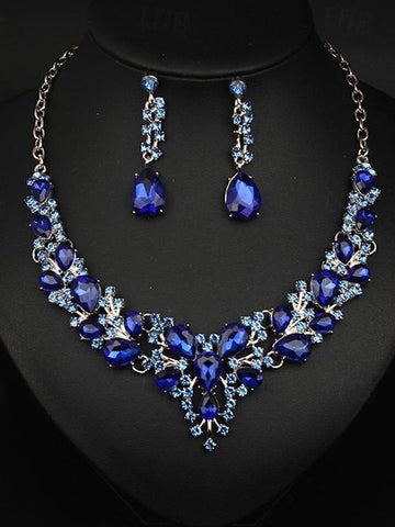 1 set Jewelry 3pcs Glass Alloy Necklace Earrings Women's Elegant Vintage Jewelry Set For Wedding Party