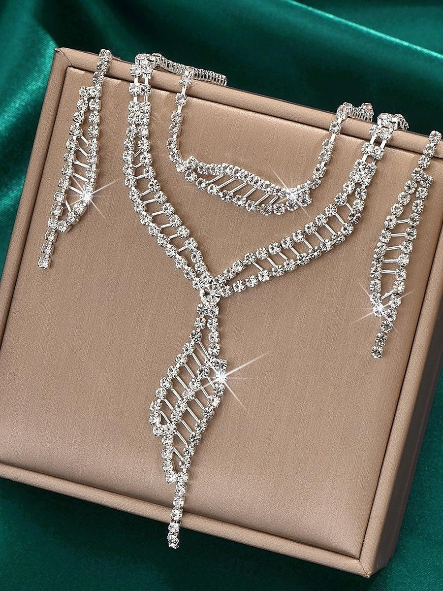 1 set Jewelry Set 4pcs Rhinestone Alloy Earrings Necklace Bracelets Women's Elegant Vintage Fashion Jewelry Set For Wedding Party