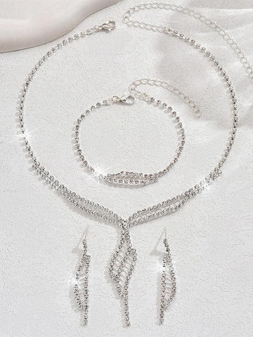 1 set Jewelry Set 4pcs Rhinestone Alloy Earrings Necklace Bracelets Women's Elegant Vintage Fashion Jewelry Set For Wedding Party