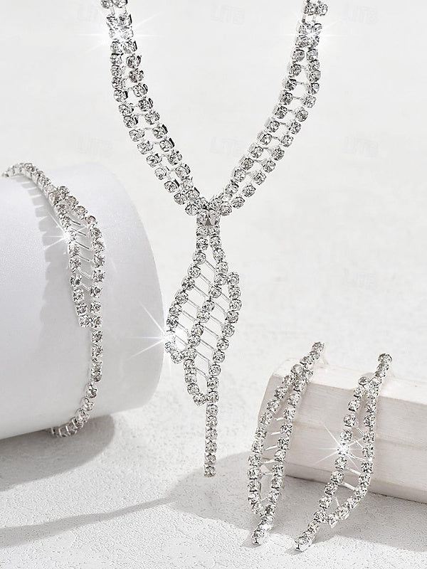 1 set Jewelry Set 4pcs Rhinestone Alloy Earrings Necklace Bracelets Women's Elegant Vintage Fashion Jewelry Set For Wedding Party